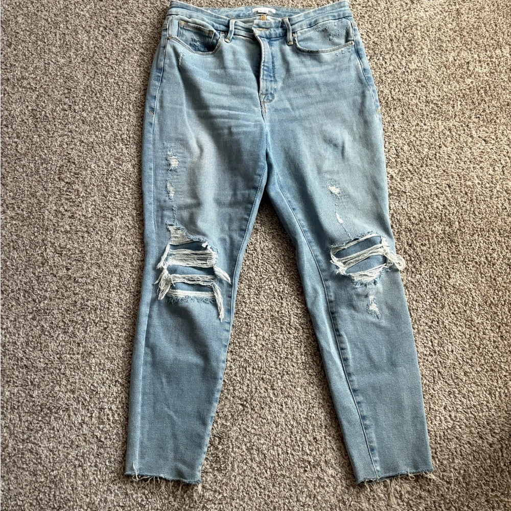 Good American High-Waisted Distressed Jeans